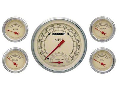 Classic Instruments Full Size Chevy Custom Gauge Set, Tan Face, With Brown Lettering, Vintage, Classic Instruments, 1959-1960