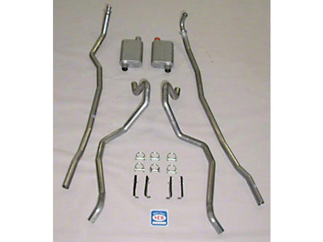 Full Size Chevy Dual Exhaust System, Small Block, With Stock 2 Exhaust Manifolds, 2-1 & 2, Turbo, Stainless Steel, With Quickflow Mufflers, 1965-196