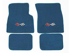 Full Size Chevy Floor Mats, Blue Carpet, With Embroidered Bowtie, Crossed-Flags, Impala/Crossed-Flags or SS Logo, 1961-1964