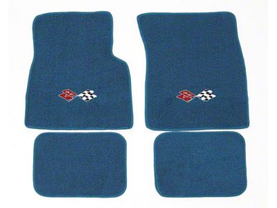 Full Size Chevy Floor Mats, Blue Carpet, With Embroidered Bowtie, Crossed-Flags, Impala/Crossed-Flags or SS Logo, 1961-1964