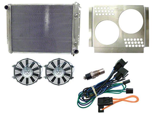 Full Size Chevy Radiator, Aluminum Crossflow, Passenger Side Top Inlet, Hurricane Shroud, Dual 10 Fans, Fixed Speed Controls, Complete Kit, Northern,