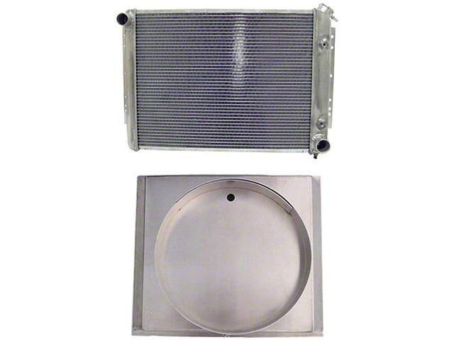 Full Size Chevy Radiator & Engine Driven Fan Shroud, Aluminum Crossflow, Passenger Side Top Outlet, Northern, 1959-1970