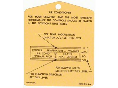 Galaxie Heater Instruction Tag, 1965