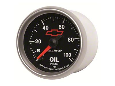 Gauge, Oil Pressure, 2 1/16, 100Psi, Digital Stepper Motor, Chevy Red Bowtie
