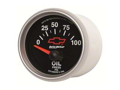 Gauge, Oil Pressure, 2 1/16, 100Psi, Electric, Chevy Red Bowtie