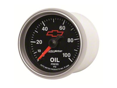 Gauge, Oil Pressure, 2 1/16, 100Psi, Mechanical, Chevy Red Bowtie