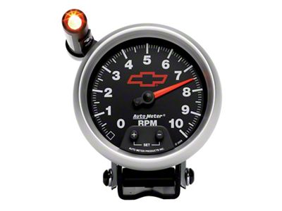 Gauge, Tachometer, 3 3/4, 10K Rpm, Pedestal W/ Ext. Quick-Lite, Chevy Red Bowtie