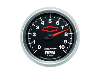 Gauge, Tachometer, 3 3/8, 10K Rpm, In-Dash, Chevy Red Bowtie e