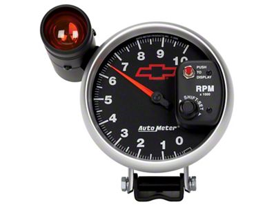 Gauge, Tachometer, 5, 10K Rpm, Pedestal W/ Ext. Shift-Lite, Chevy Red Bowtie