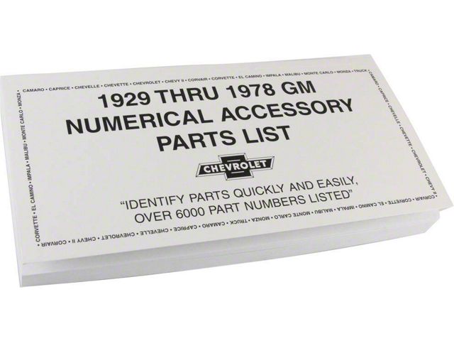 Book,GM Numerical Accessory Parts List,29-78