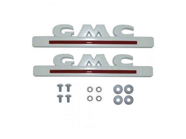 GMC Truck Hood Side Emblems, White With Red Insert, 1947-1954