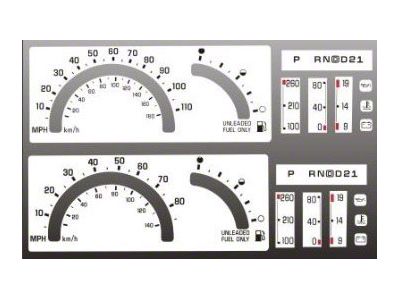 GMC Sonoma White Face Gauge Cluster Overlay,1992..1993