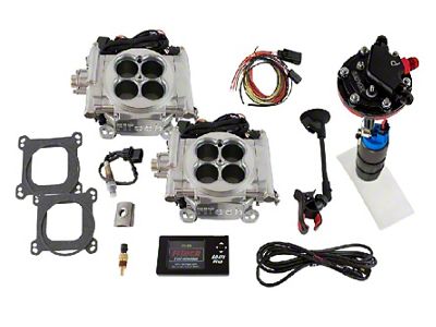 FiTech Fuel Injection Go EFI 2x4 625HP Self Tuning Fuel Injection System with Go Fuel 340 LPH In-Tank Master Kit; Bright Aluminum (Universal; Some Adaptation May Be Required)