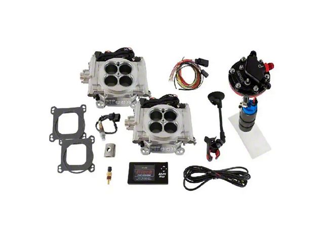 FiTech Fuel Injection Go EFI 2x4 625HP Self Tuning Fuel Injection System with Go Fuel 340 LPH In-Tank Master Kit; Bright Aluminum (Universal; Some Adaptation May Be Required)