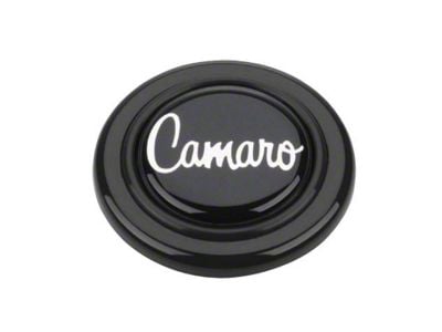 Grant Signature Black Horn Button with Camaro Emblem in Chrome and Black.