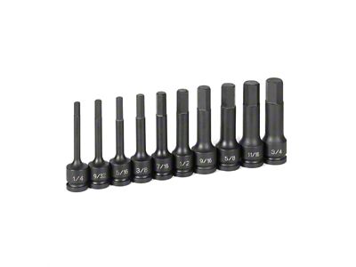 Grey Pnuematic 1/2-Inch Drive 4-Inch SAE Hex Driver Set; 10-Piece