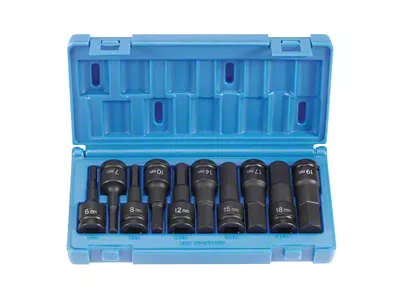 Grey Pnuematic 1/2-Inch Drive Standard Length Metric Hex Driver Impact Socket Set; 10-Piece