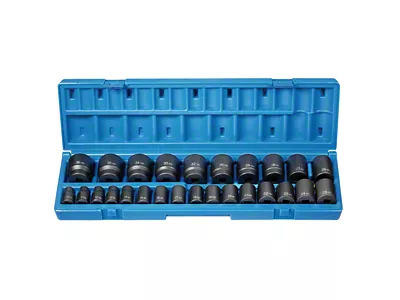 Grey Pnuematic 1/2-Inch Drive Standard Length Metric Impact Socket Set; 12-Point; 26-Piece