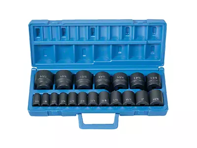 Grey Pnuematic 1/2-Inch Drive Standard Length SAE Impact Socket Set; 6-Point; 19-Piece