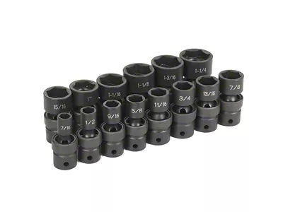 Grey Pnuematic 1/2-Inch Drive Standard Length SAE Universal Impact Socket Set; 6-Point; 14-Piece