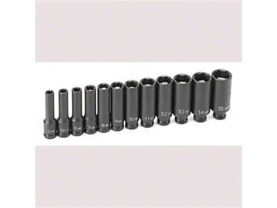 Grey Pnuematic 1/4-Inch Drive Deep Length Magnetic Metric Impact Socket Set; 6-Point; 12-Piece