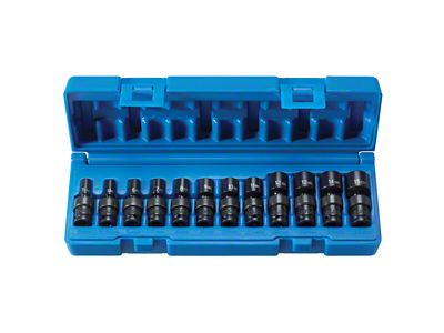 Grey Pnuematic 1/4-Inch Drive Standard Length Metric Surface Drive Universal Impact Socket Set; 12-Piece