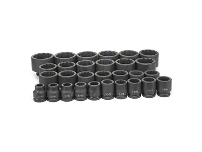 Grey Pnuematic 3/4-Inch Drive Standard Length SAE Impact Socket Set; 12-Point; 29-Piece