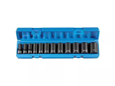 Grey Pnuematic 3/8-Inch Drive Semi-Deep Length 12-Point SAE Impact Socket Set; 12-Piece