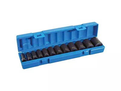 Grey Pnuematic 3/8-Inch Drive Semi-Deep Length SAE Impact Socket Set; 6-Point; 12-Piece