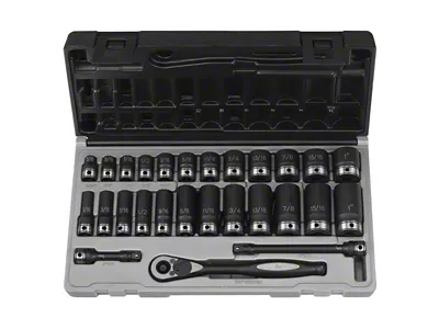 Grey Pnuematic 3/8-Inch Drive Standard and Deep Length SAE Duo-Socket Set; 6-Point; 27-Piece