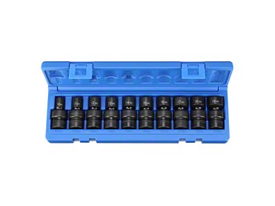 Grey Pnuematic 3/8-Inch Drive Standard Length Metric Universal Impact Socket Set; 6-Point; 10-Piece