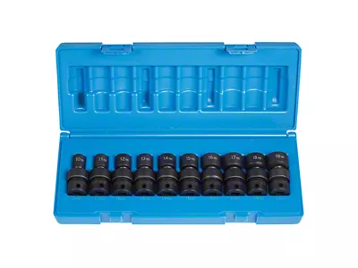 Grey Pnuematic 3/8-Inch Drive Standard Length Metric Universal Impact Socket Set; 12-Point; 10-Piece