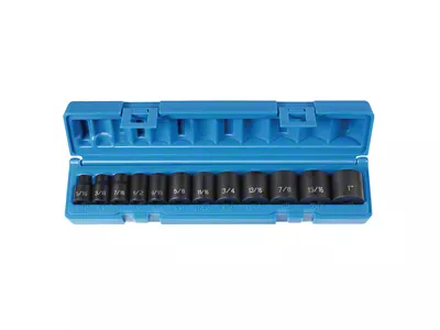 Grey Pnuematic 3/8-Inch Drive Standard Length SAE Impact Socket Set; 6-Point; 12-Piece