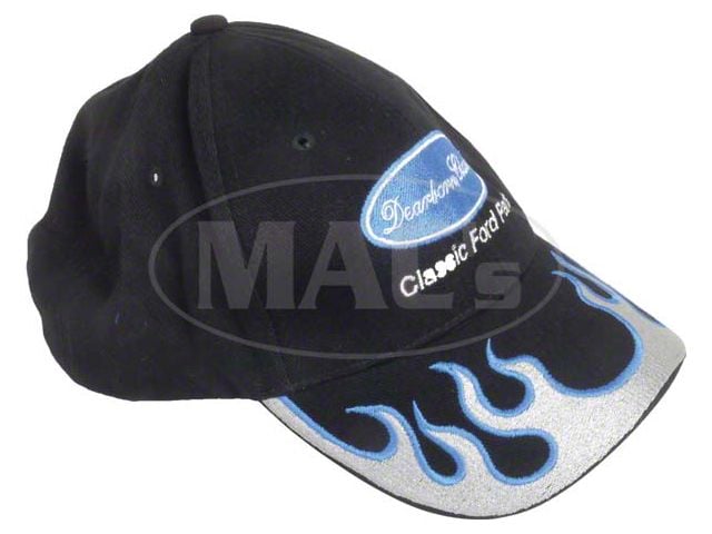 Hat, Dearborn Classics Logo, Black With Silver Blue Flames