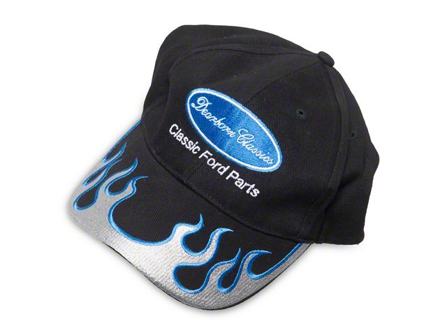 Hat, Dearborn Classics Logo, Black With Silver Blue Flames