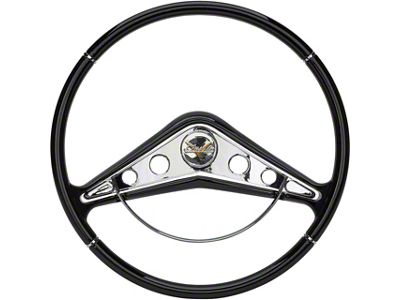 15-Inch Steering Wheel; Black with Chrome Horn Ring (58-60 Impala)