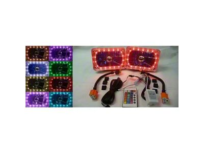 Headlight 6 Rectangle White Diamond With Multi-Color LED Halo, 1982-1987