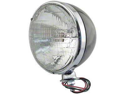 Headlights - Gloss Black Shell & Chrome Rim - 12 Volt Sealed Beam Bulbs - 7 Diameter - Great For Street Rods - Ford