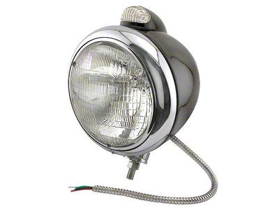 Headlights - Guide 682-C Style - 12 Volt - Clear Quartz Halogen - Black Shell With Chrome Rim - Perfect For Your Ford Hi-Boy