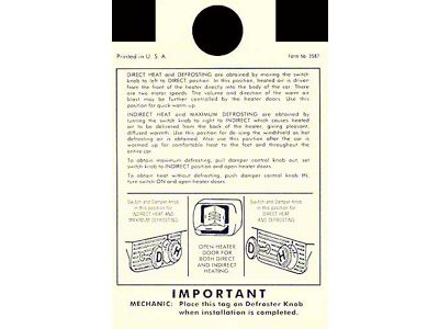 Heater Instruction Tag - Ford Passenger