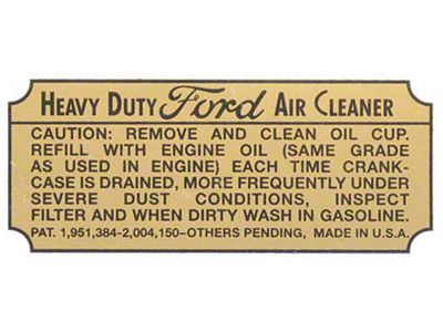 Heavy Duty Oil Bath Air Cleaner Decal - Ford Passenger