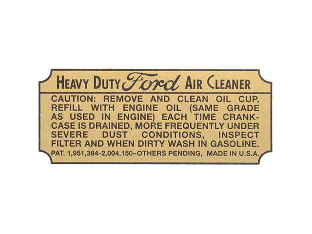 Heavy Duty Oil Bath Air Cleaner Decal - Ford Passenger