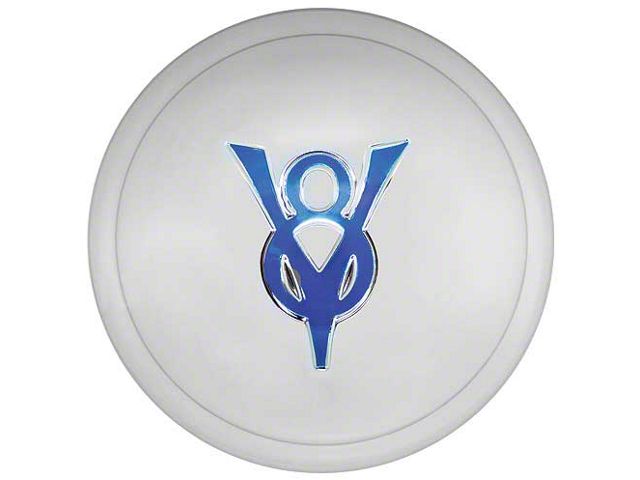 Hub Cap - V8 Embossed - Painted Ford Blue - Stainless Steel- 5-3/4 - Ford Passenger