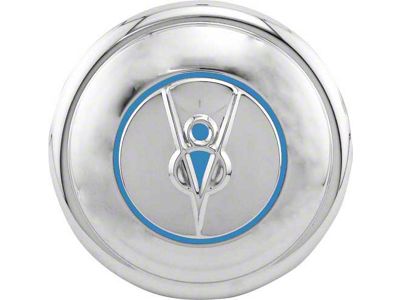 Hub Cap - V8 Embossed - Painted Ford Blue - Stainless Steel- 5-3/4 - Ford Passenger