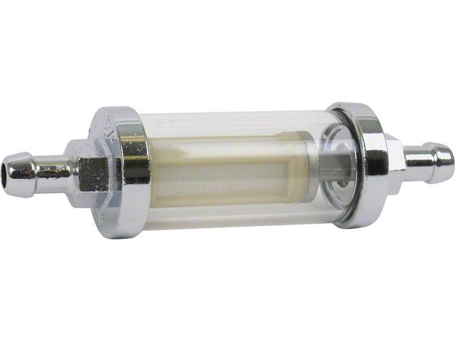 5/16-Inch In-Line Fuel Filter; Chrome with Glass Body (Universal; Some Adaptation May Be Required)