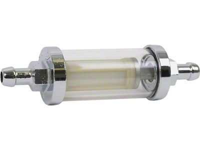 5/16-Inch In-Line Fuel Filter; Chrome with Glass Body (Universal; Some Adaptation May Be Required)