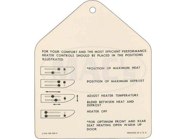 Instruction Tag, Heater, Galaxie, 1961