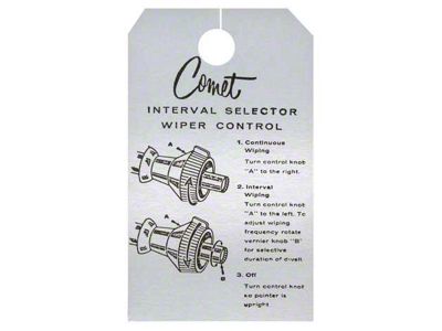 Interval Wiper Instruction Tag - Comet 1965-1966