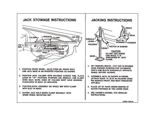 Jack Instructions Decal - C5AB-17093-H - Ford Convertible