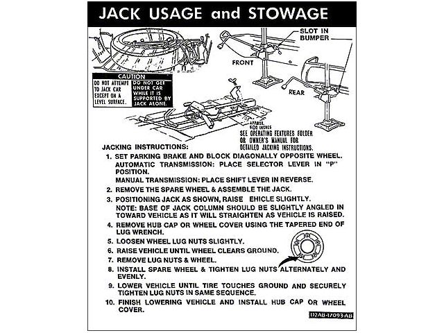 Jack Instructions Decal - D2AB-17095-AB - Ford Sedan Hardtop